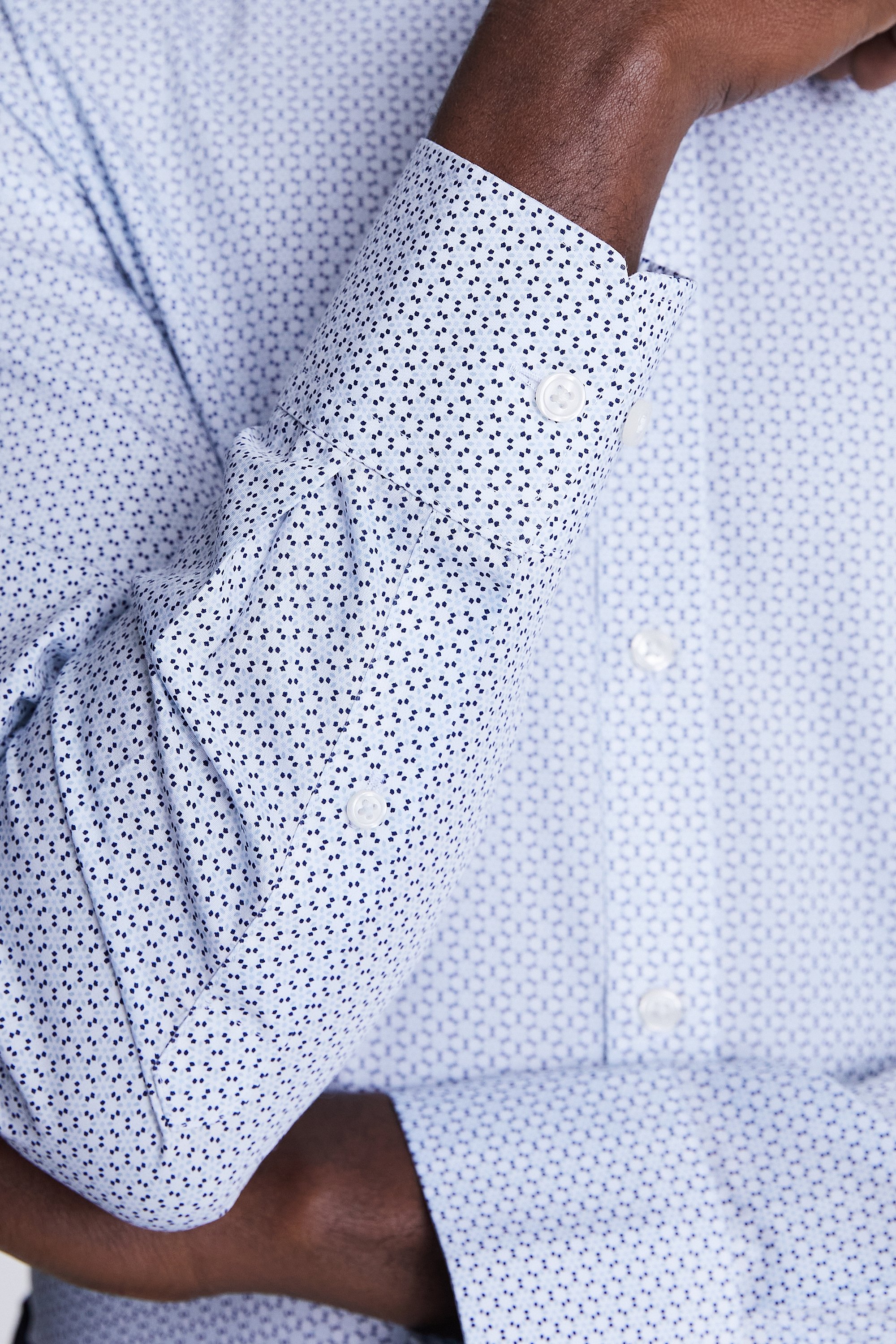 Tailored Fit Blue Printed Non-Iron Shirt   Buy Online at Moss