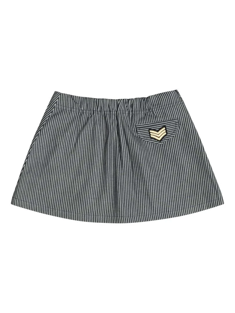 Jupe Courte en Jean Fille  Rayures Bleu Blanches  MINI SKA   'LA FAUTE A VOLTAIRE'   Bleu marine