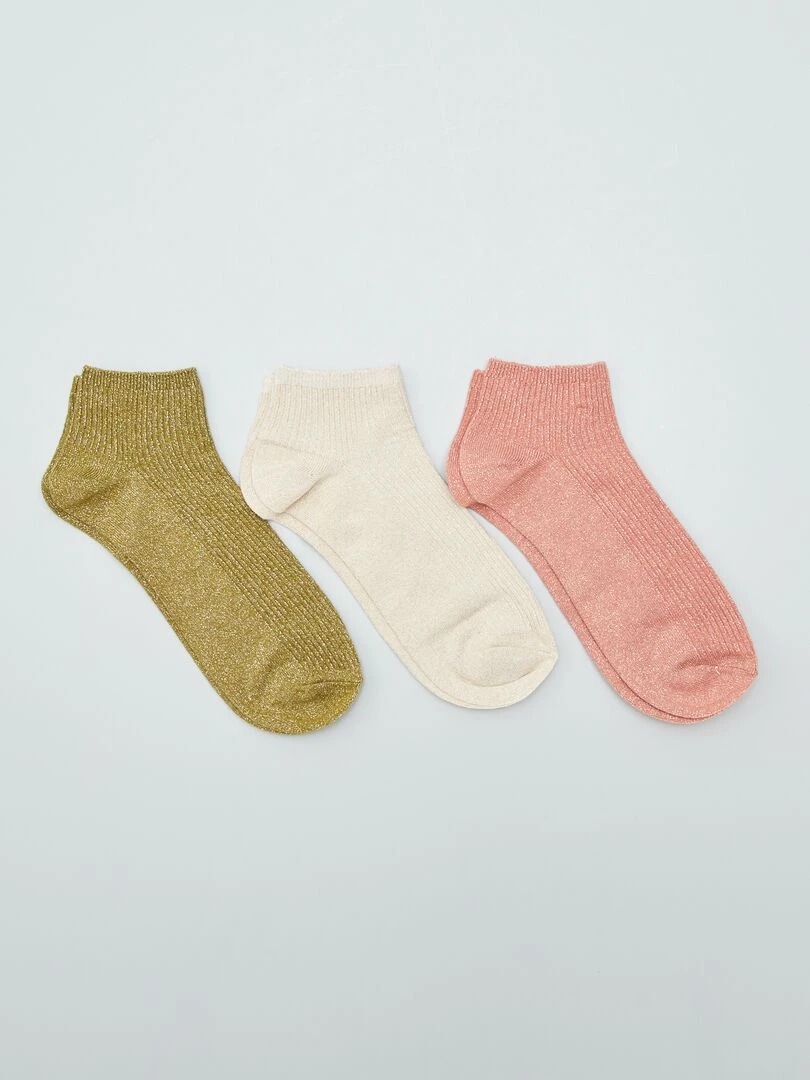 Lot de socquettes pailletées 3 paires Vert/beige/corail