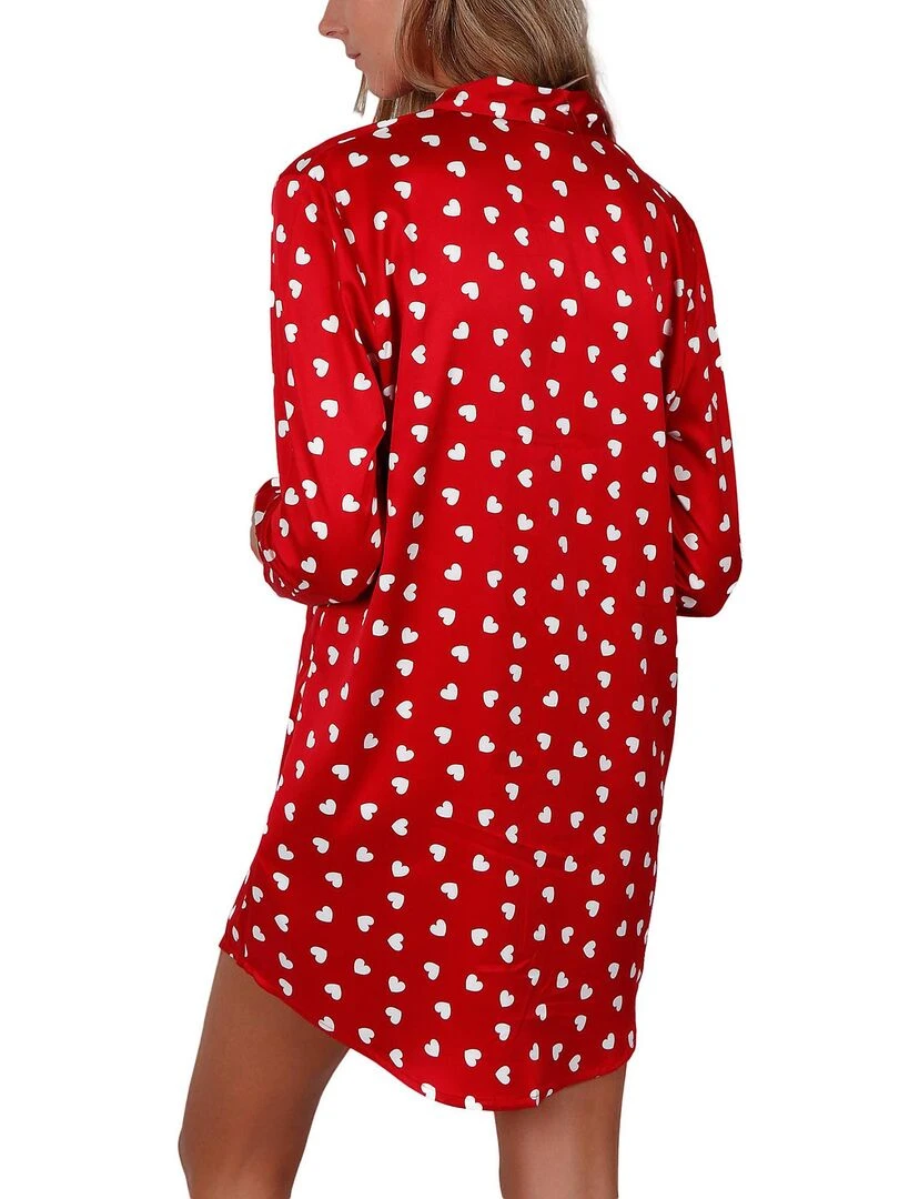 Chemise de nuit satin manches longues Love Christmas Rouge