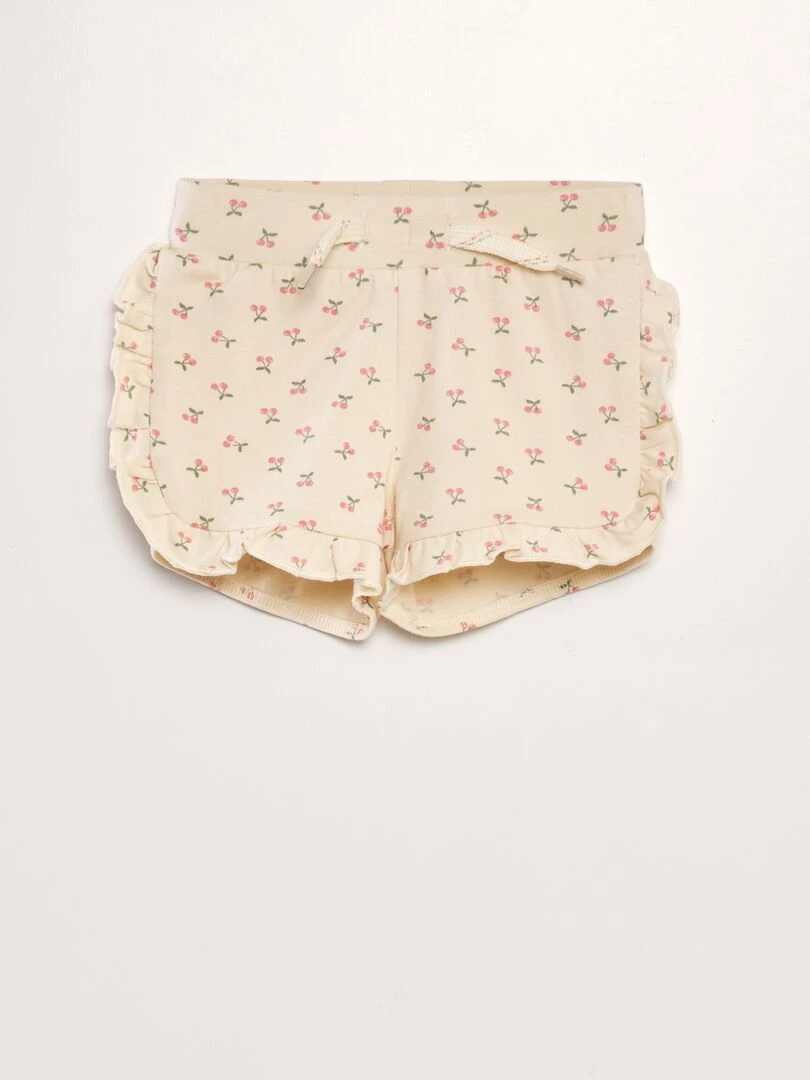 Short imprimé à volants Beige