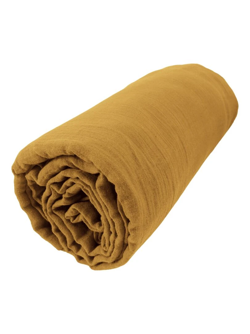 Drap Housse Double Gaze Coton Gaia Jaune