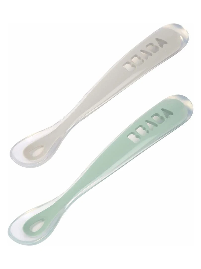 Lot de 2 cuillères 1er âge silicone avec boite de transport (velvet grey/sage green) Vert