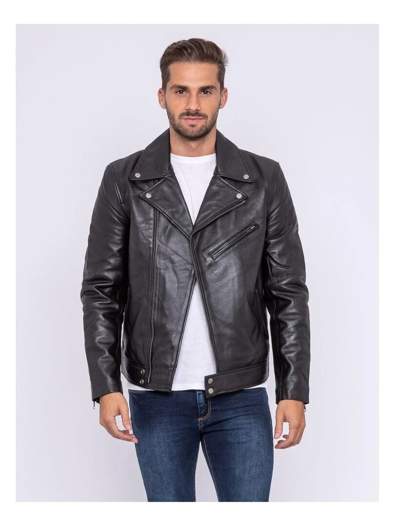 Blouson cuir motard BERTO Noir