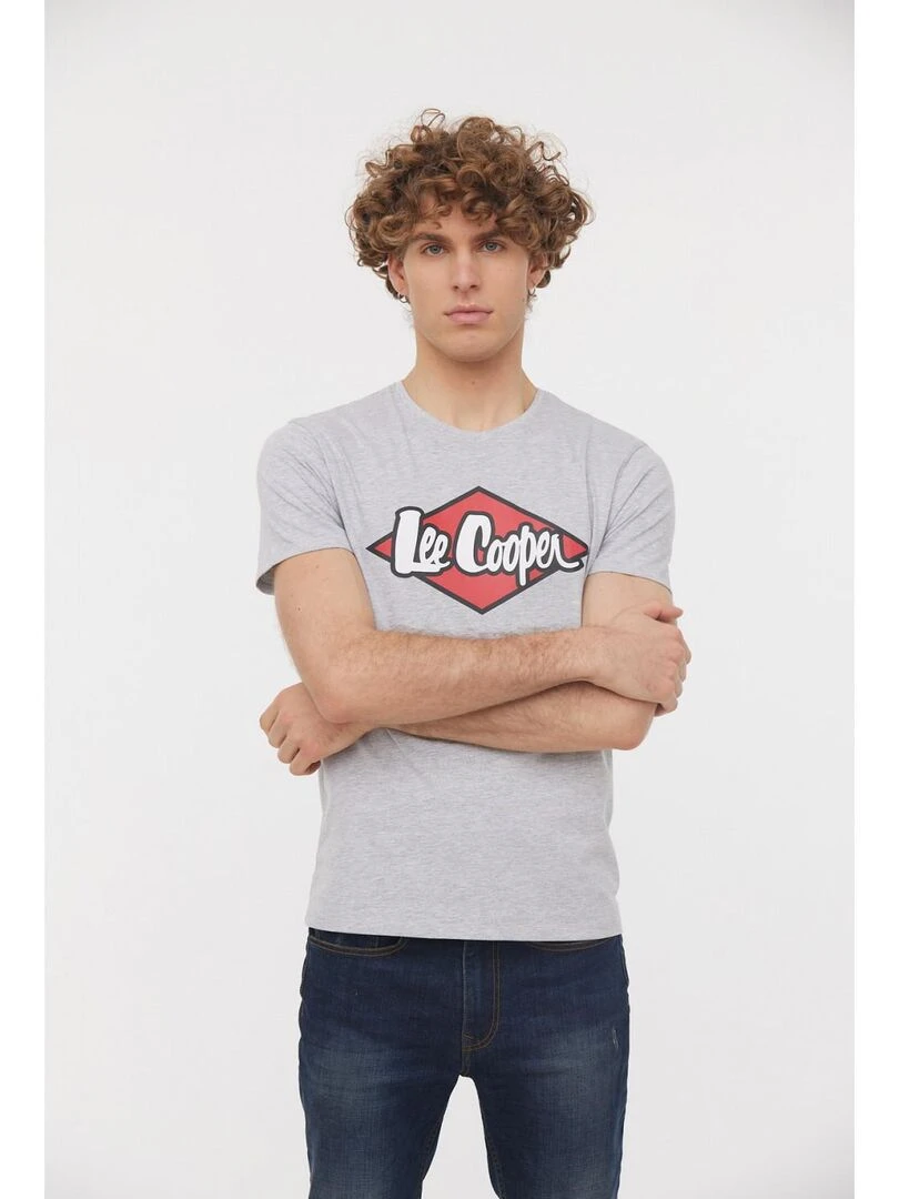 Lee Cooper T Shirt manches courtes coton col rond AZZIK Gris chiné