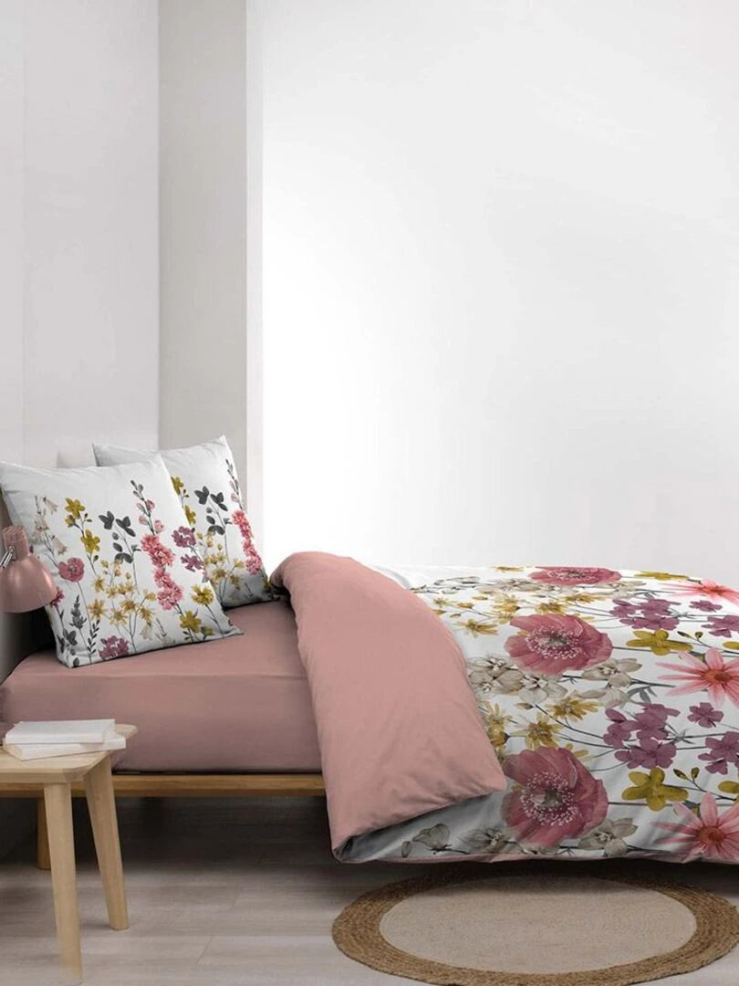 Housse de couette 260x240 + 2 taies Rosine double gaze de coton 57 fils   Rose