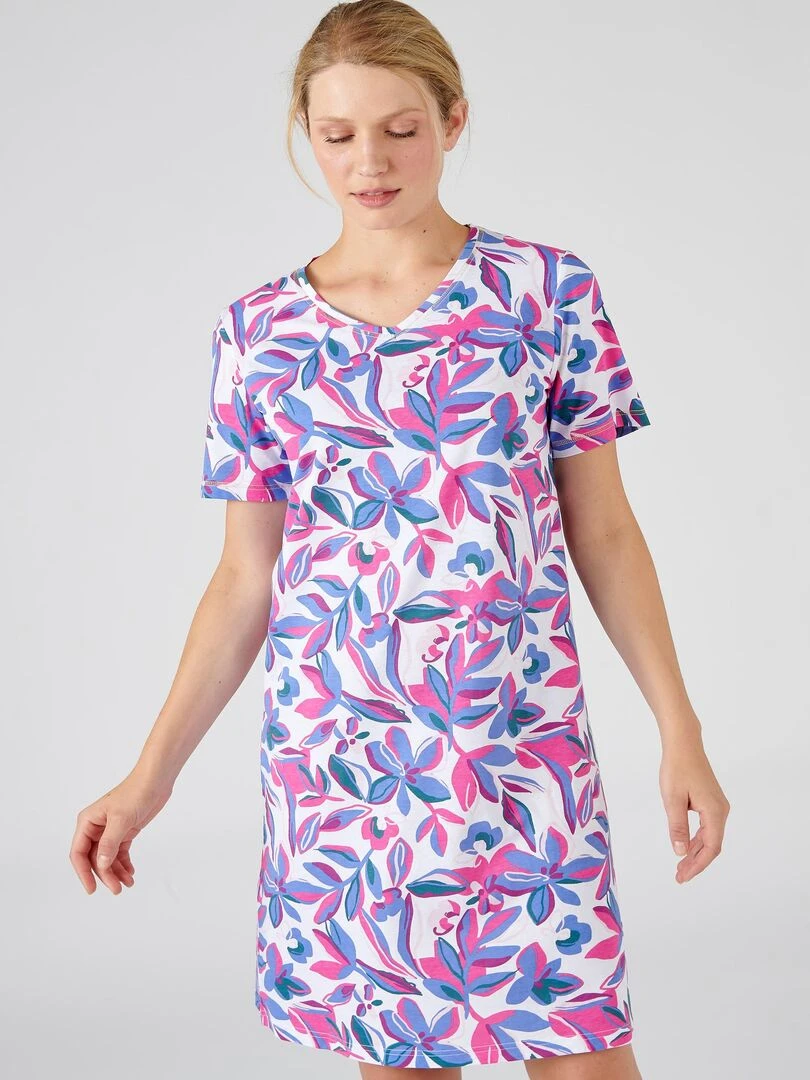Chemise de nuit maille jersey coton peigné Damart Rose