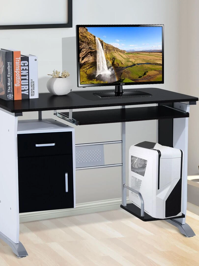 Bureau informatique design MDF noir et blanc Noir