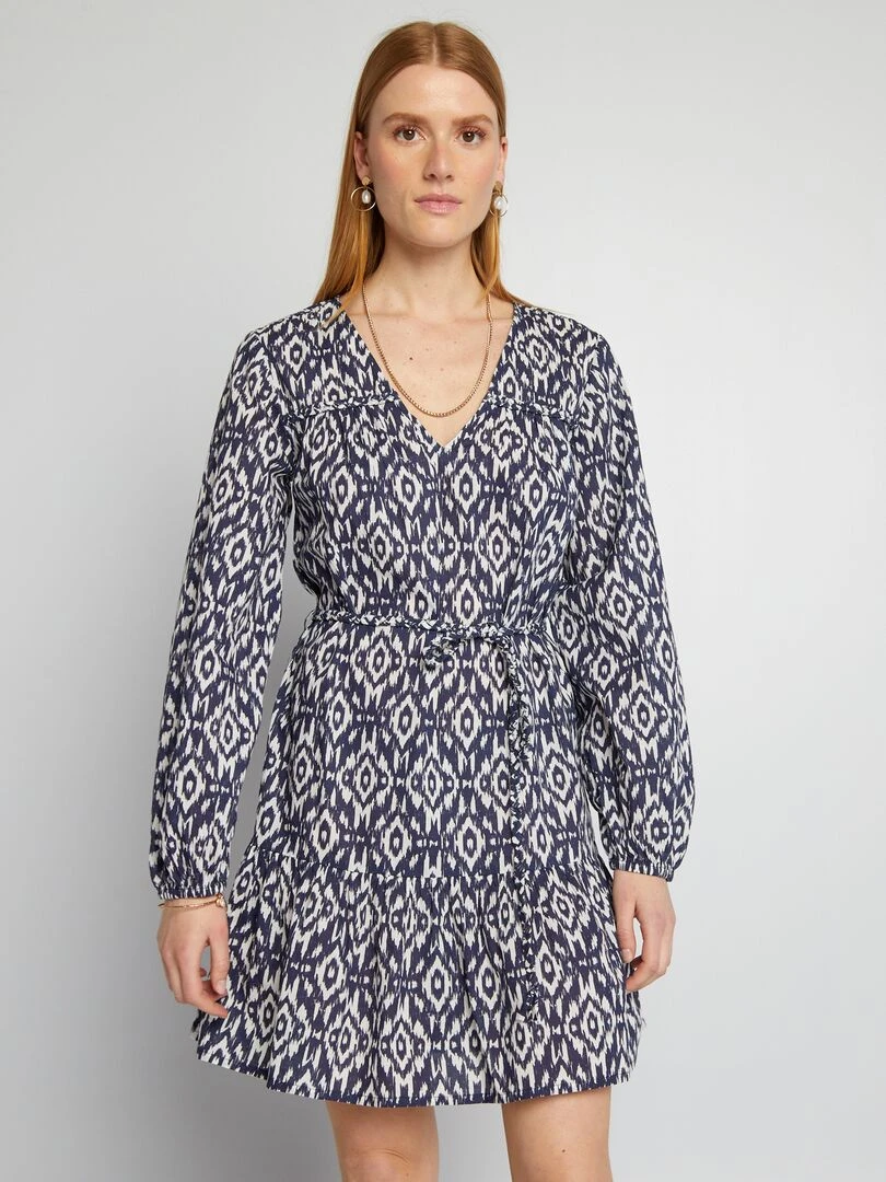Robe ceinturée en voile de coton   Bleu