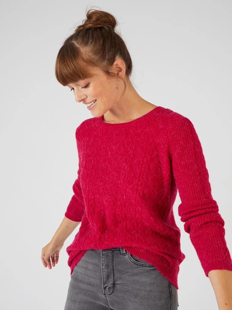 Pull jeu de maille mélange alpaga Damart Rouge cerise