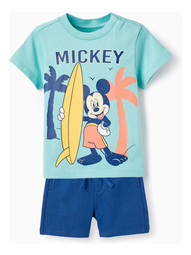 T shirt + Short en coton pour Bébé Garçon 'Disney Mickey Mouse' MICKEY Bleu clair
