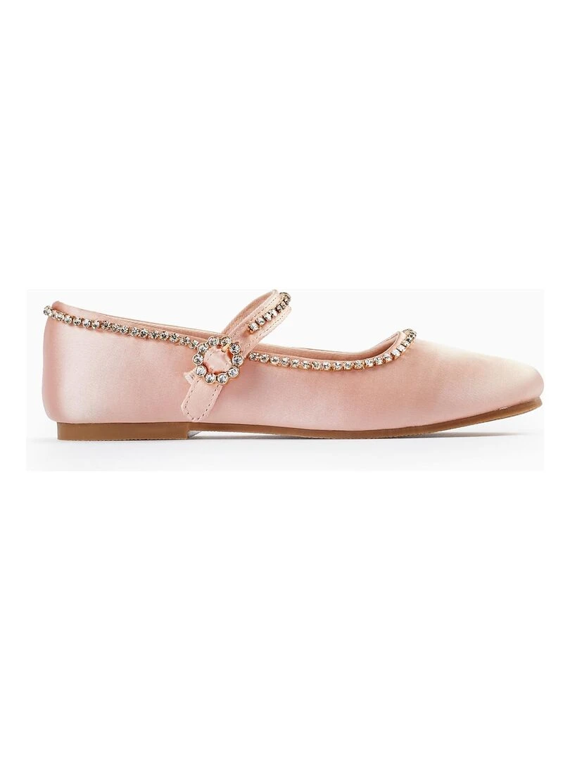 Sabrinas en satin avec des strass pour fille CÉRÉMONIE Rose foncé