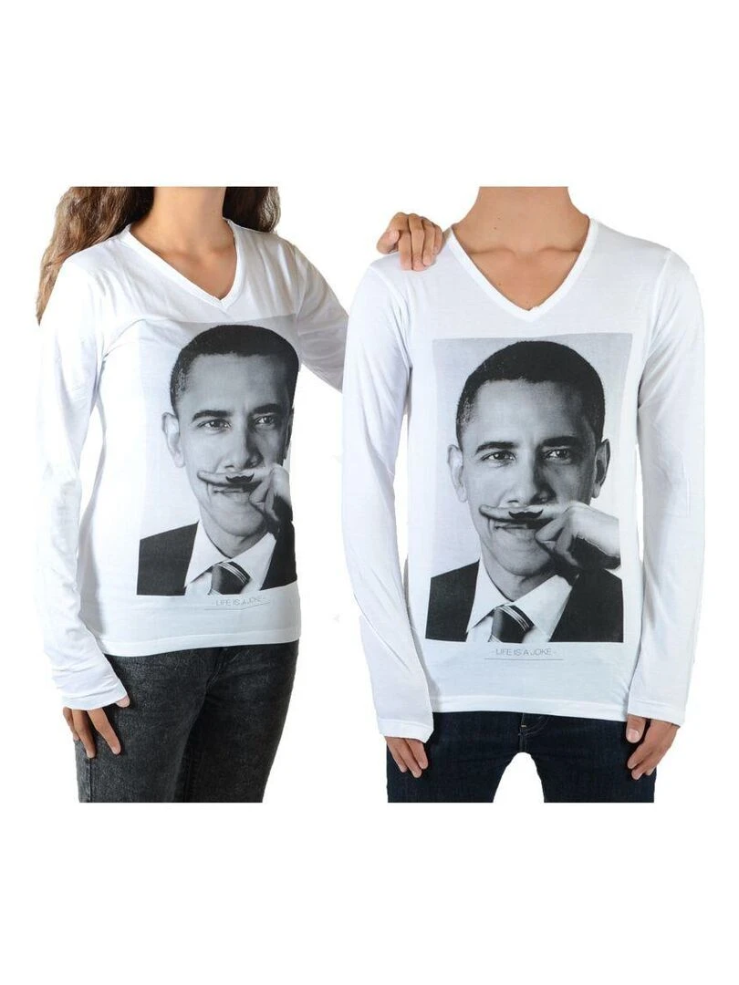 Tee Shirt Little Eleven Paris Obama SS Mixte Blanc