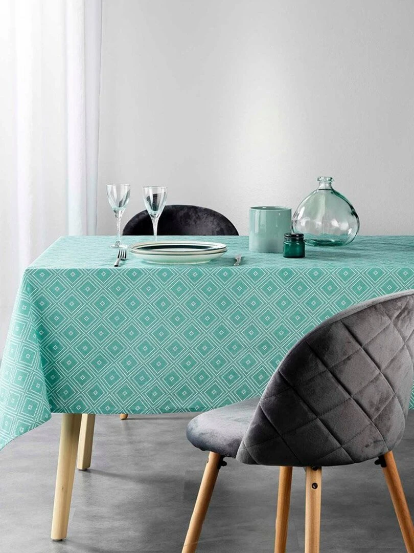 Nappe rectangulaire 140x240 cm Idylle menthe polycoton   Bleu