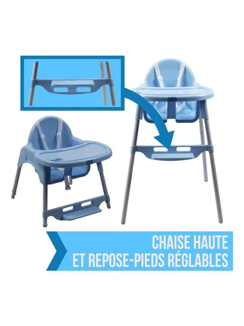 Chaise haute bébé enfant réglable hauteur et tablette Délice Gris Monsieur Bébé Bleu
