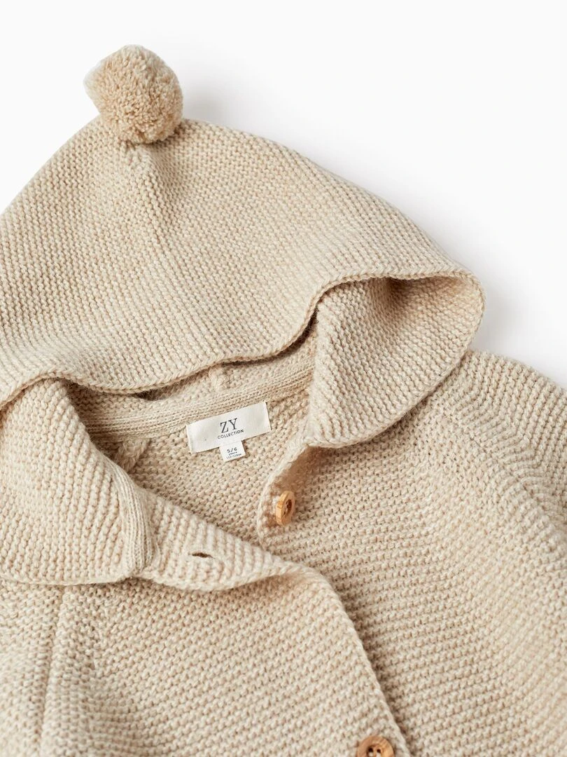 Manteau en Maille avec Capuche et Pompon pour Fille  SPRING BEGINS   Beige clair