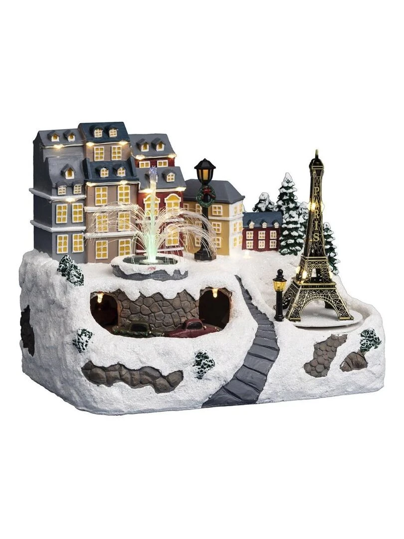 Village de Noël Toits et fontaine 36 LED Blanc