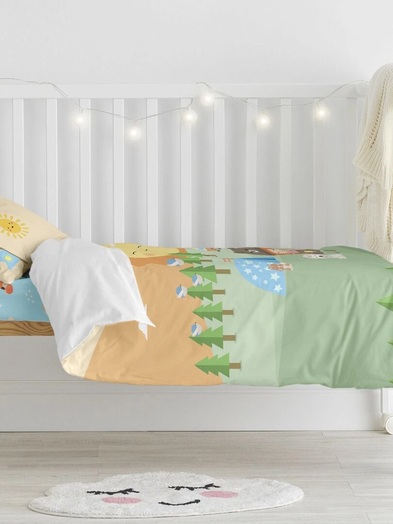 Parure housse de couette 2 pièces Camping "Happyfriday" Blanc