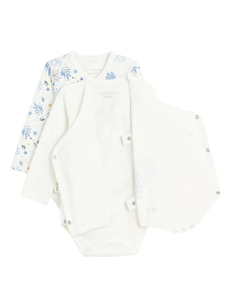 Lot de 2 bodies bébé manches longues ouverture croisée Luna   Ecru