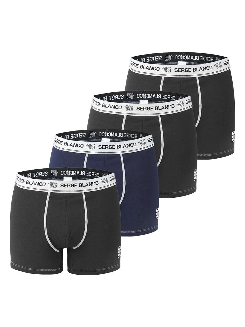 Lot de 4 Boxers coton homme avec surpiqûres Class Serge Blanco Noir Bleu