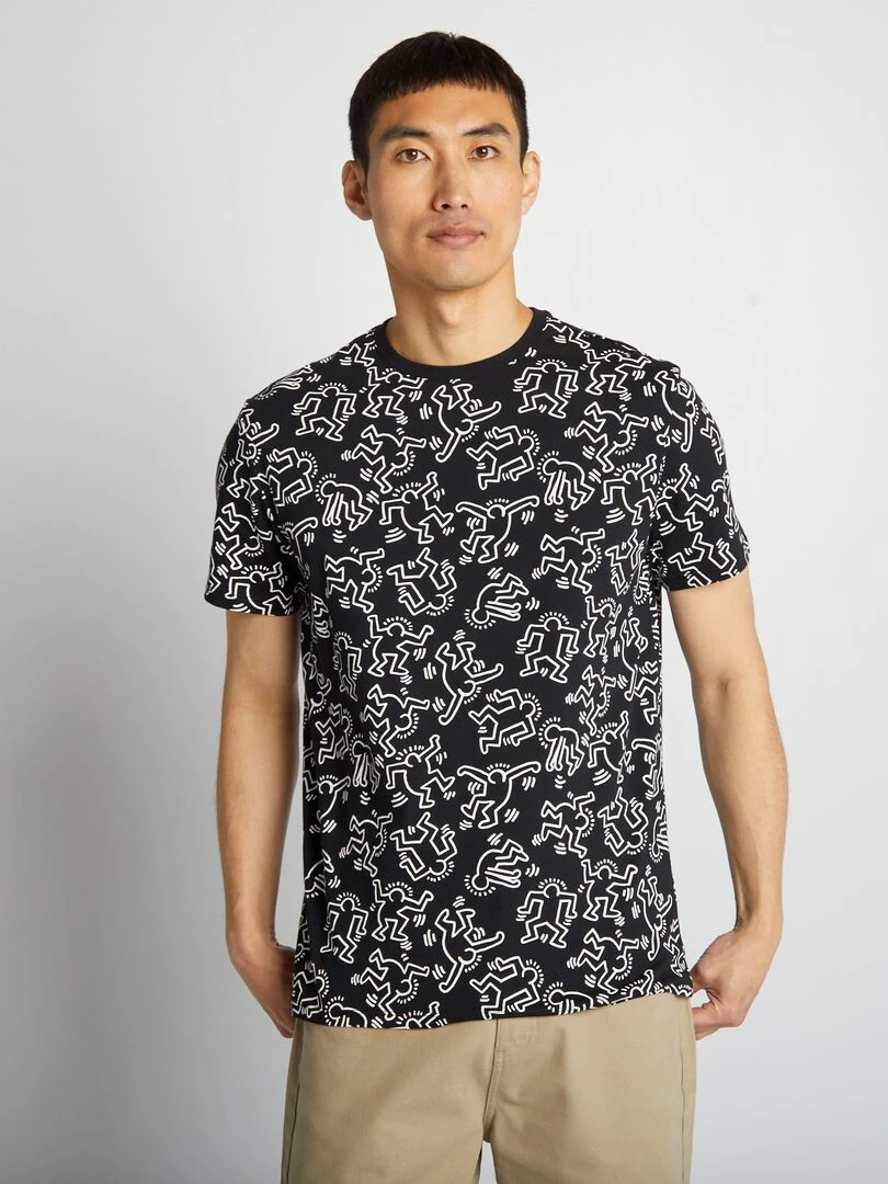 Tee shirt 'Keith Haring' à col rond noir