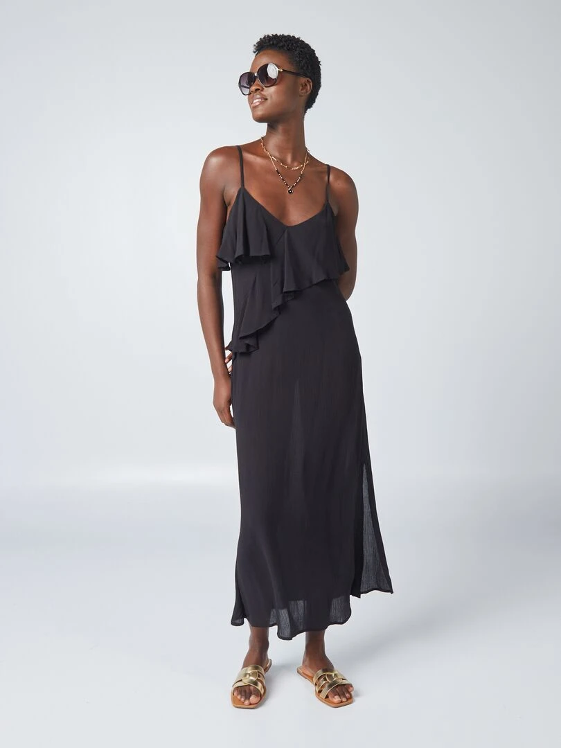 Robe longue à volants   noir