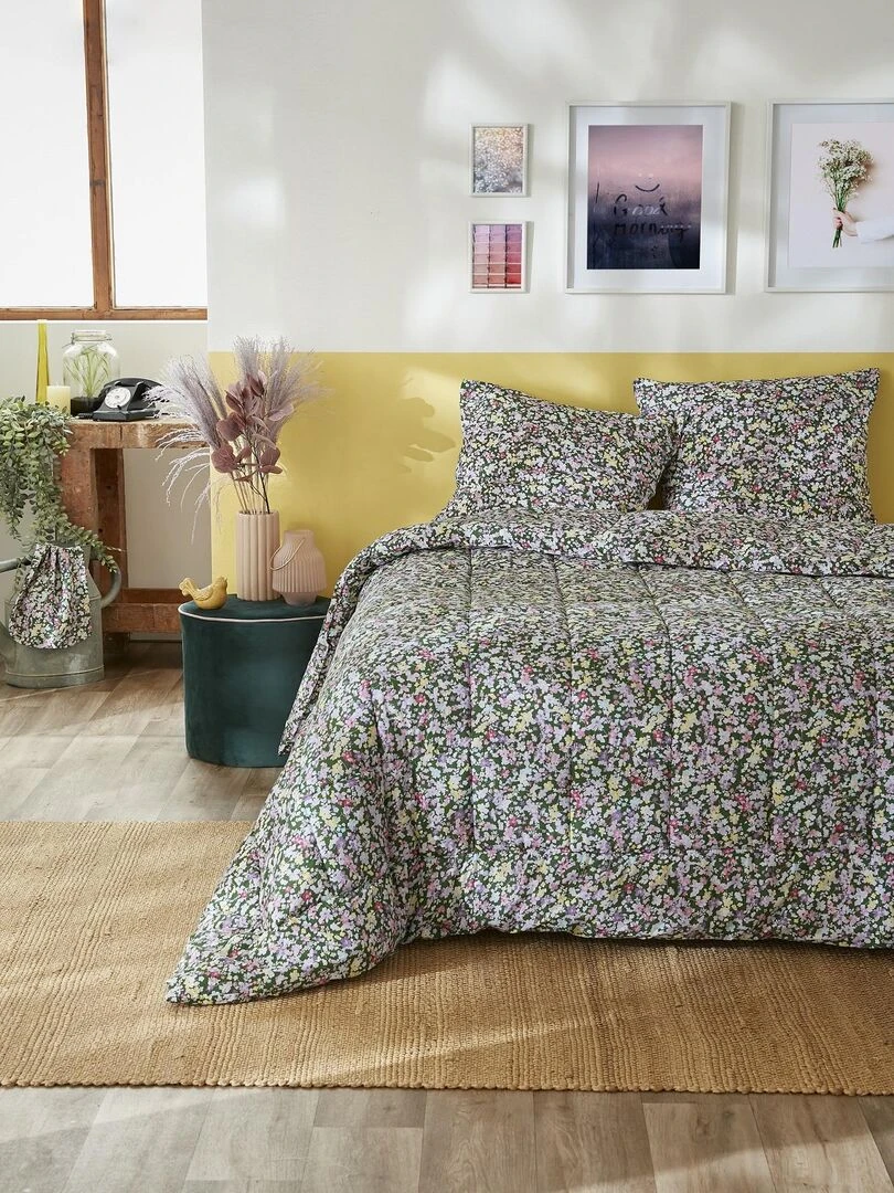 Couette coton imprimee Myosotis fleurie Vert