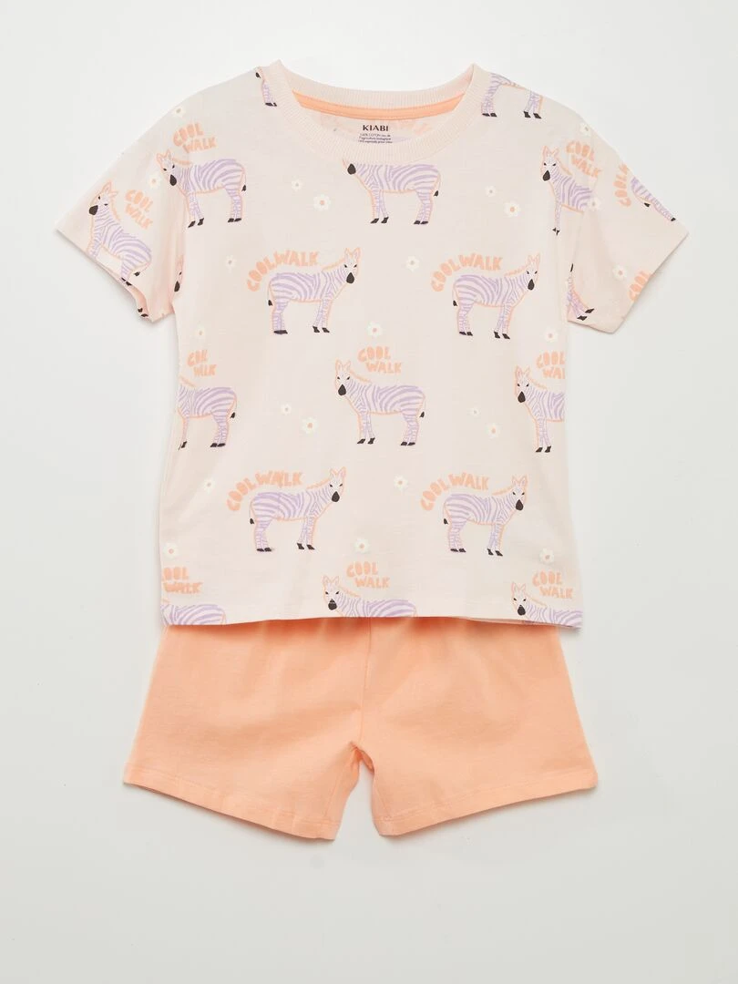 Ensemble de pyjama imprimé : T shirt + short 2 pièces Orange