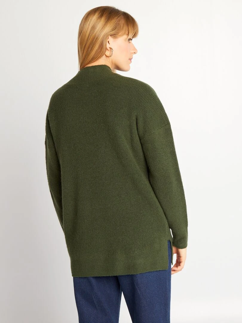 Pull en maille côtelée à col montant   Vert