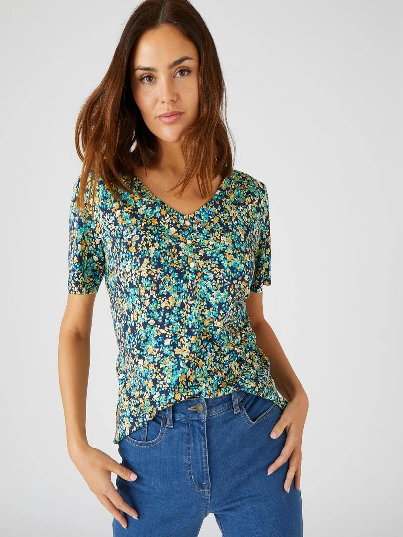Tee shirt imprimé coton/modal manches courtes Damart Bleu