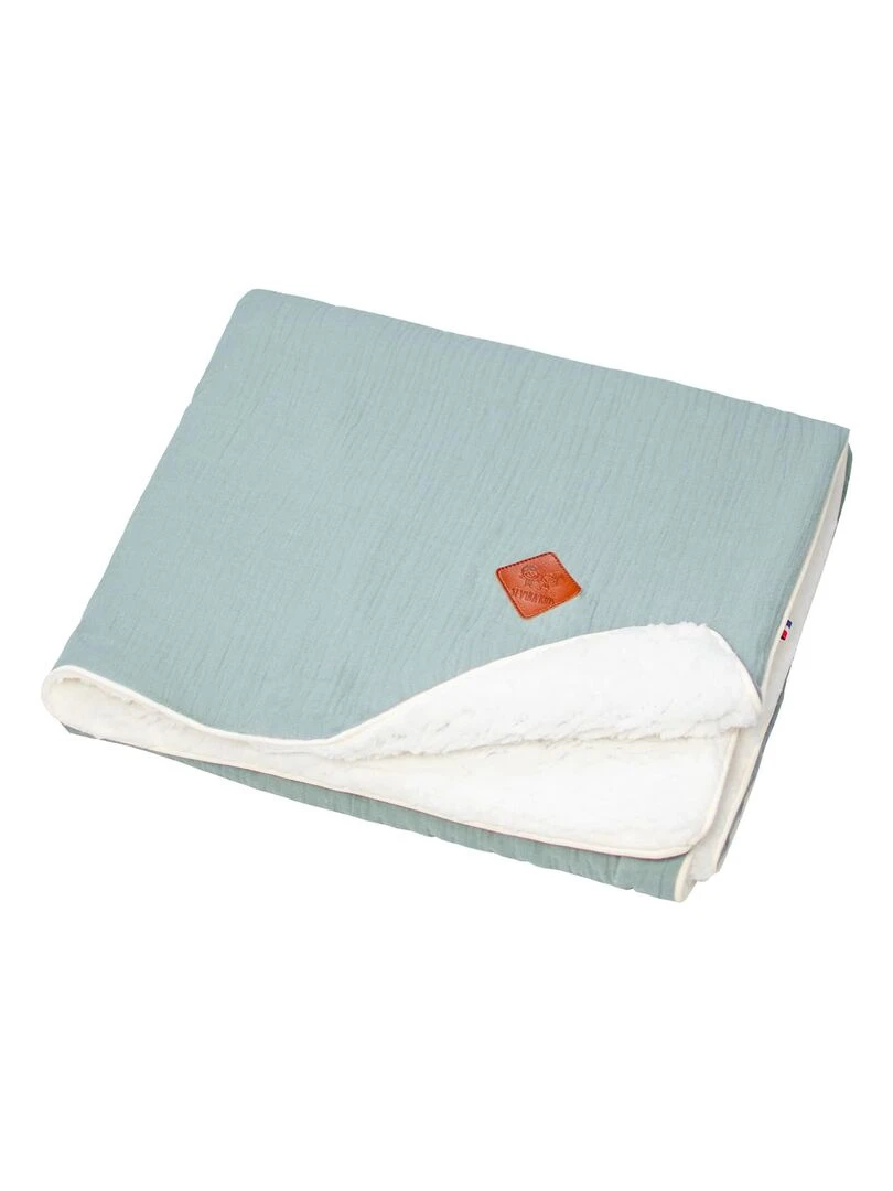 Couverture en gaze de coton et sherpa Jeanne Vert d'eau