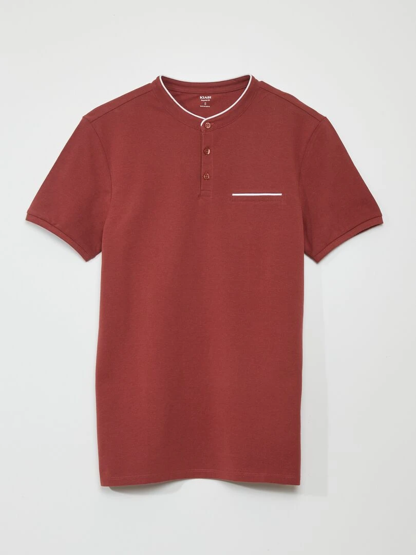 Polo à col mao en piqué de coton Rouge