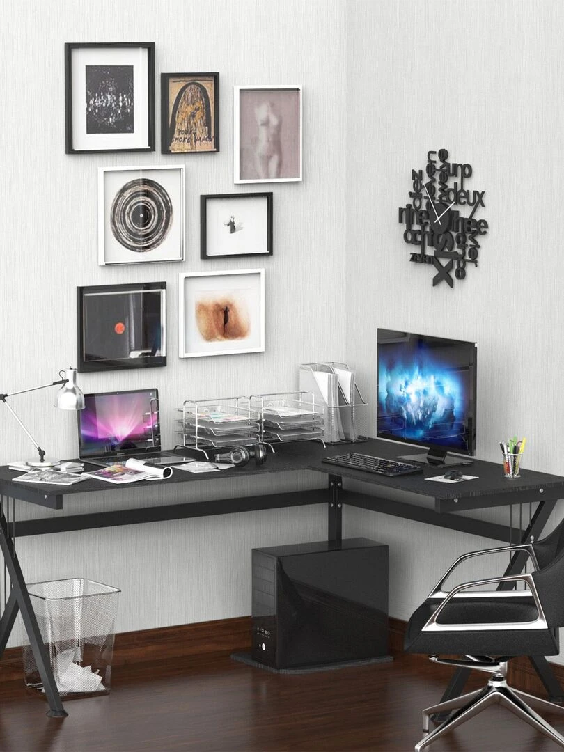 Bureau d'angle informatique 155L x 130l x 76H cm noir Noir