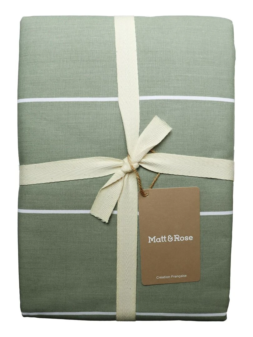 Parure de lit imprimée 100% coton  STRIPES   Vert clair