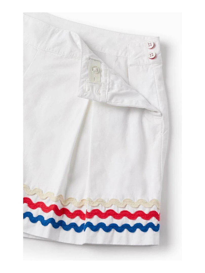 Shorts en Coton avec Bandes Ondulées pour Fille  PICASSO   Blanc
