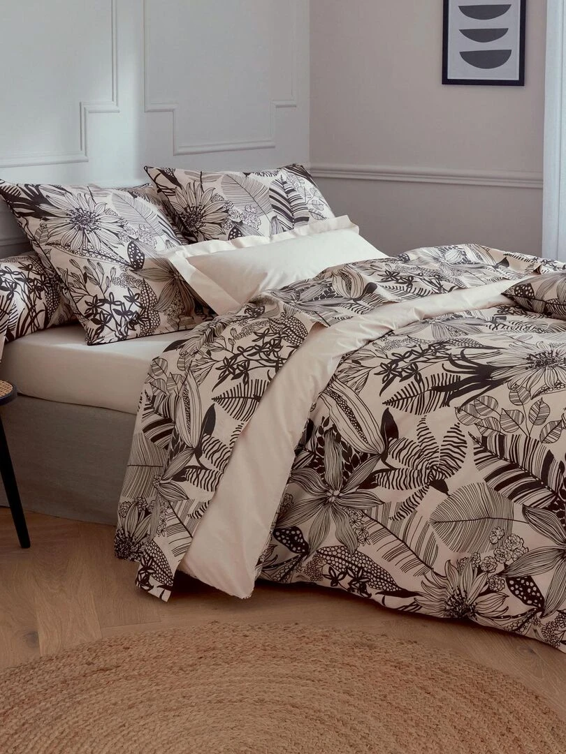 Parure de couette aux impressions noires Beige