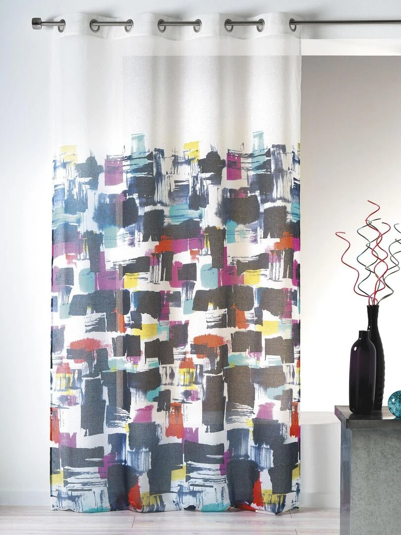 Voilage en Etamine Légère Imprimée    Effet "Tableau"   Rouge