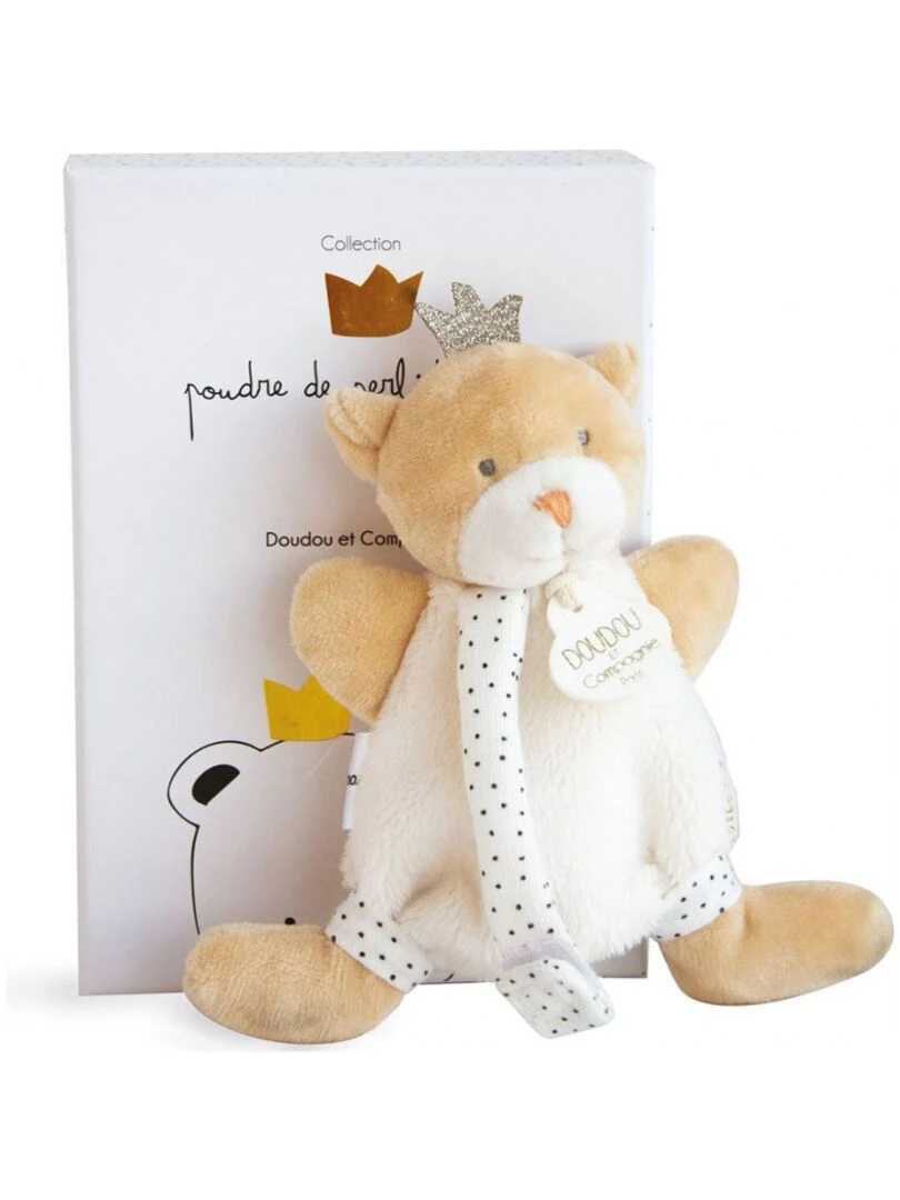 Coffret doudou attache sucette Ours petit roi Poudre de Perlidoudou Ecru