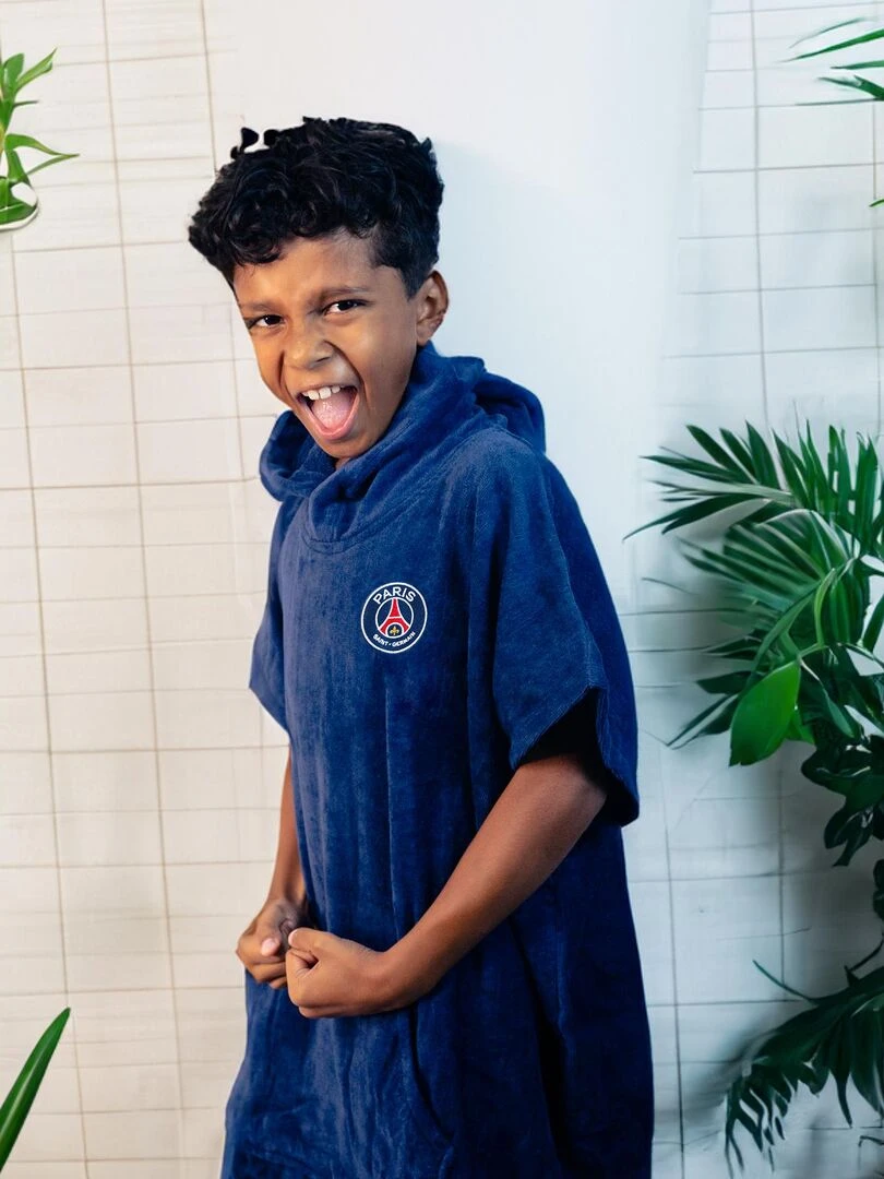 Poncho de bain Enfant 100% Coton  PSG LOGO   Bleu marine