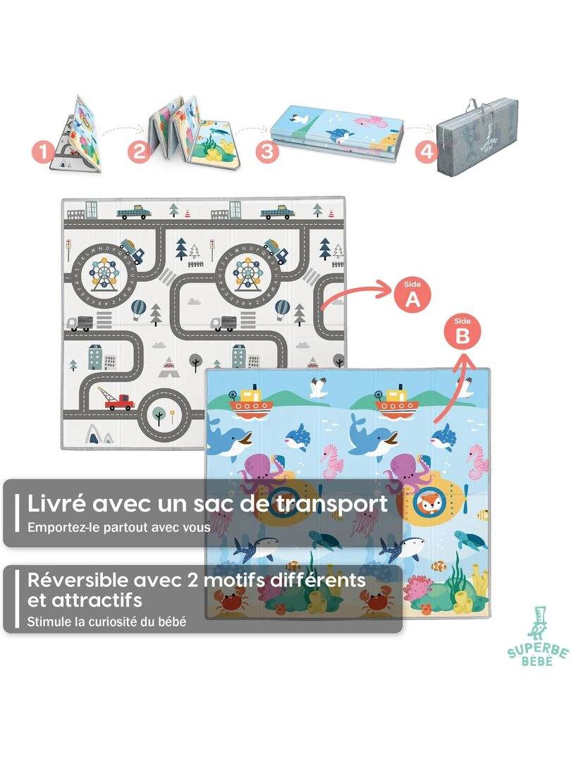 Tapis de Jeu en mousse épais et pliable pour enfants SEA XXL SUPERBE BEBE Bleu outremer