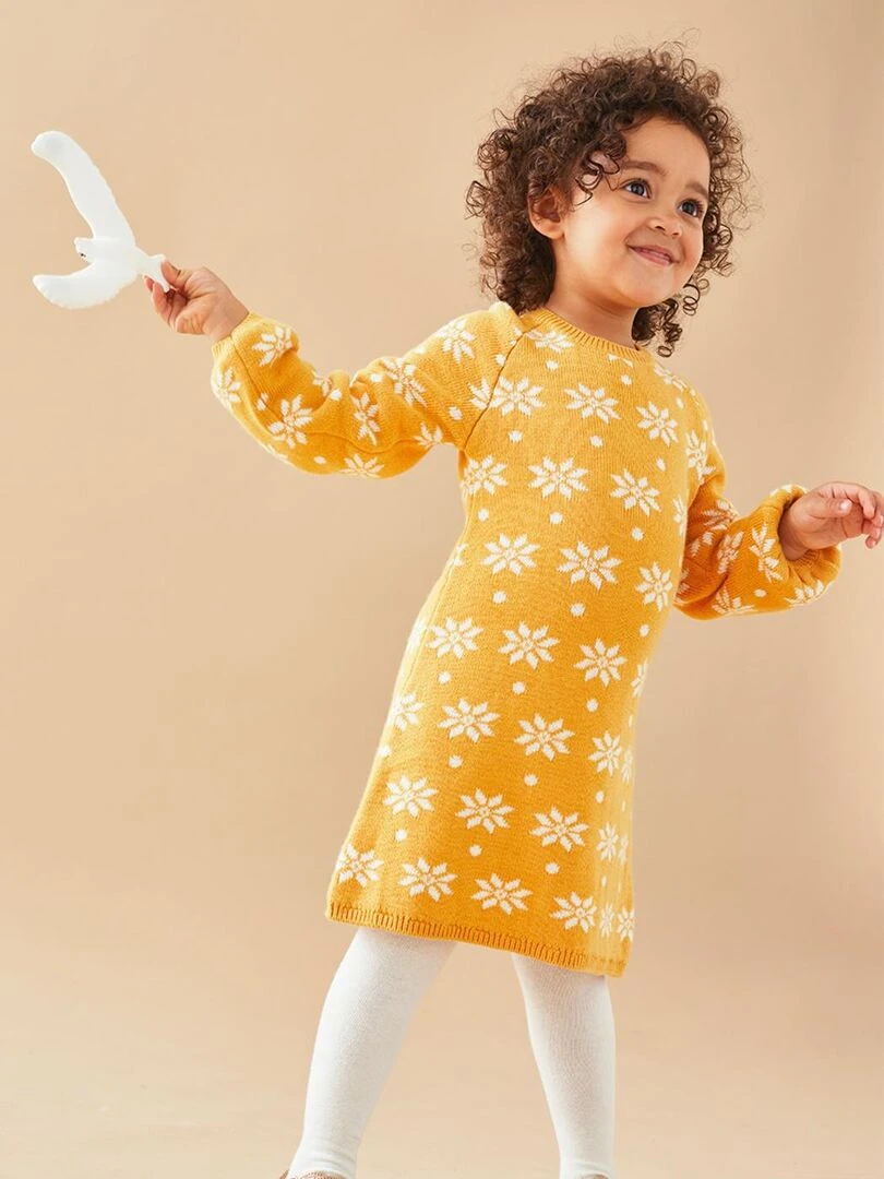 Robe tricot flocons jaune/écru Noukie's Jaune