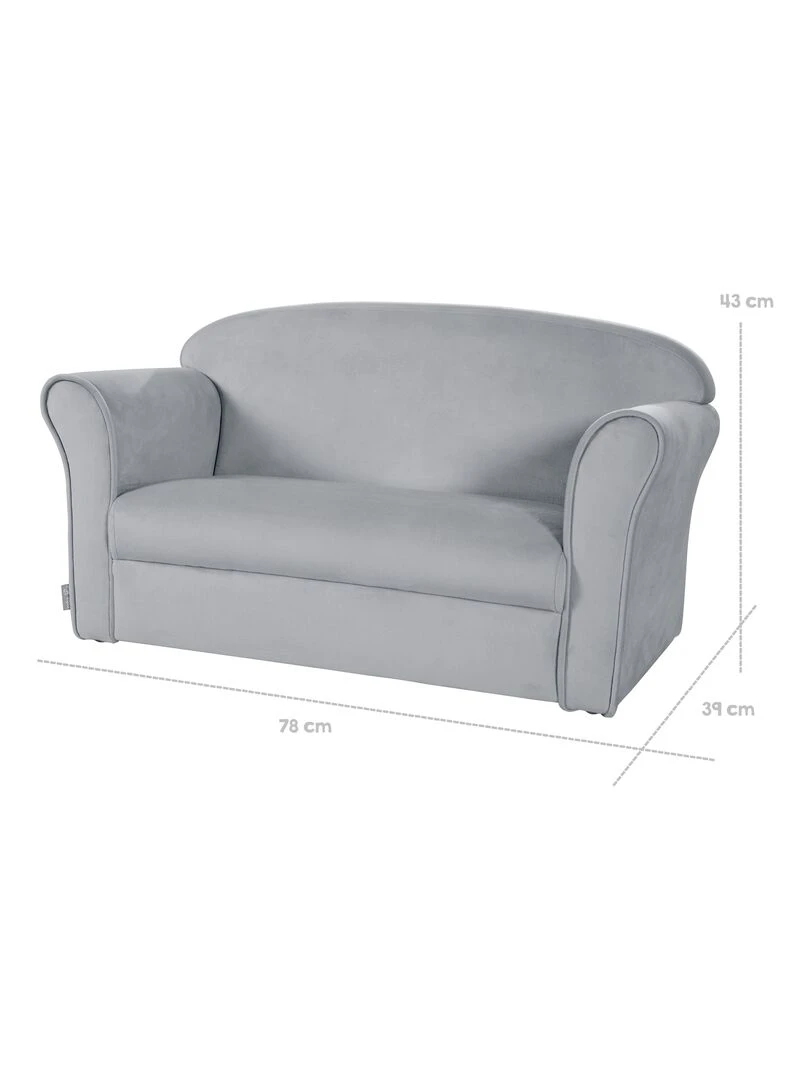 ROBA Canapé Enfant en Velours "Lil Sofa"   2 Places   Fauteuil avec Accoudoirs Confortable   Gris   Gris