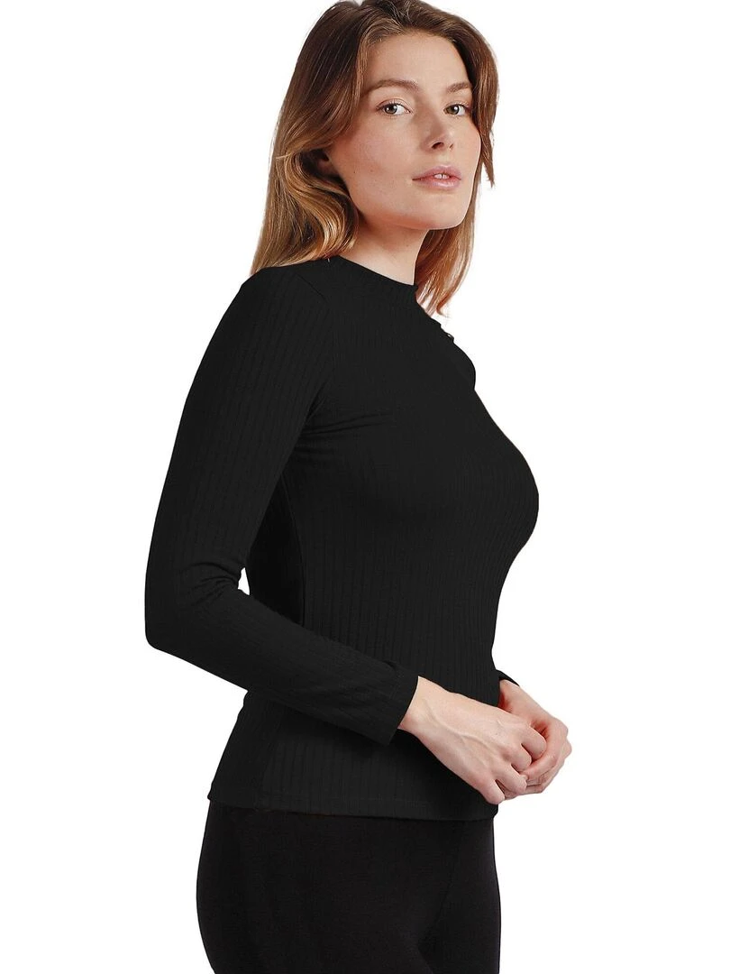 Top manches longues col montant Perkins   Noir