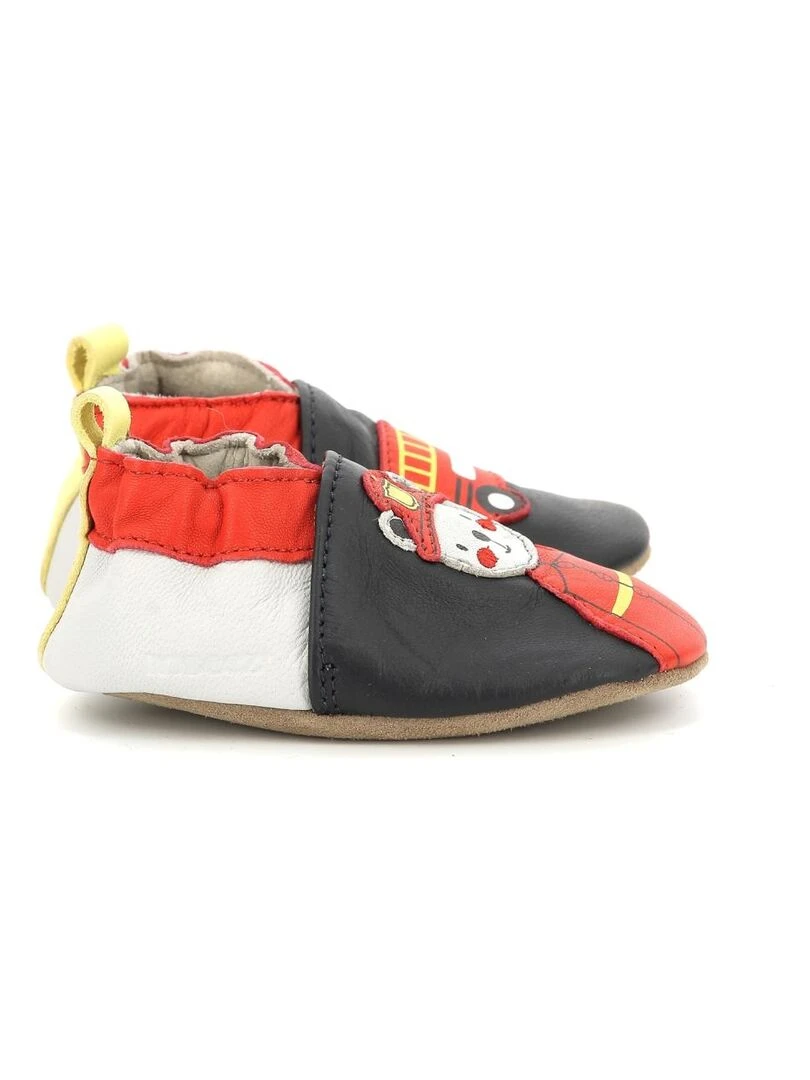 Coffret Chausson Cuir Bebe Robeez Fireman Bleu