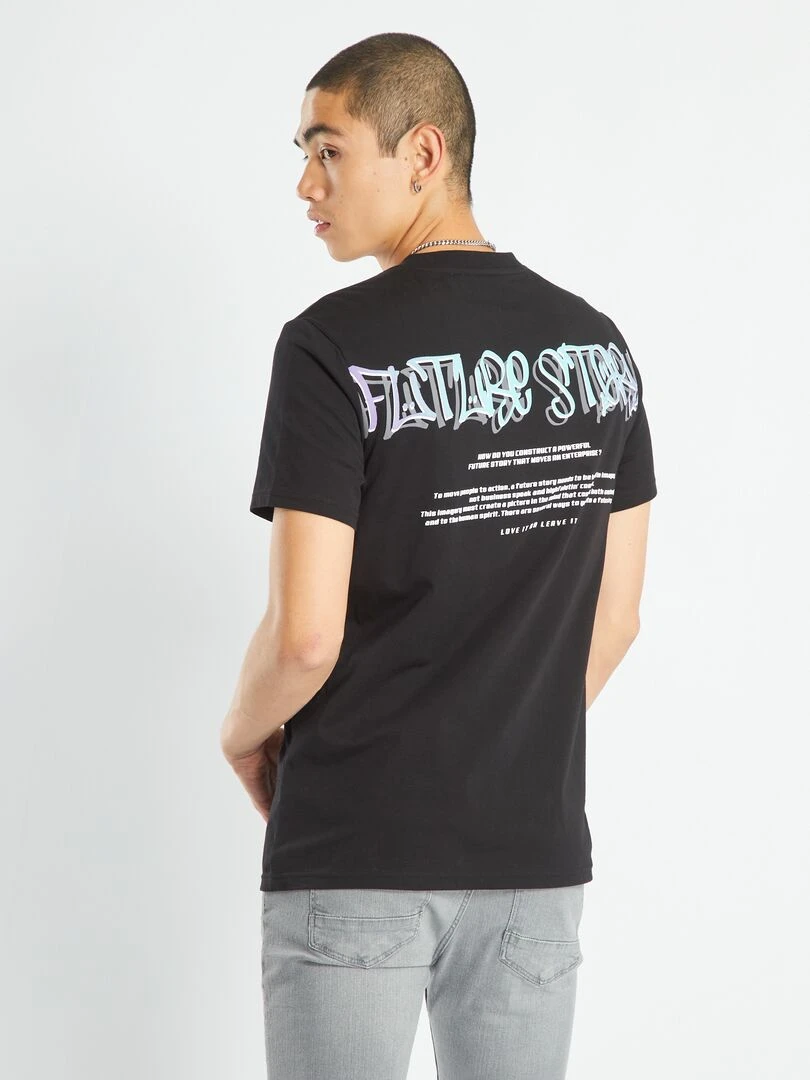 T shirt imprimé à col rond   noir