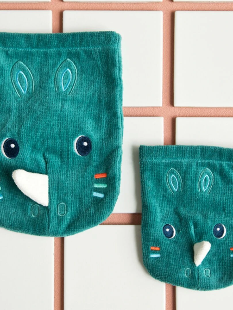 Lot de 2 gants de toilette marionnettes Marius   Bleu