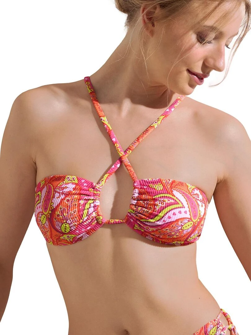Haut maillot de bain bandeau multipositions sans armatures Kavala Orange corail