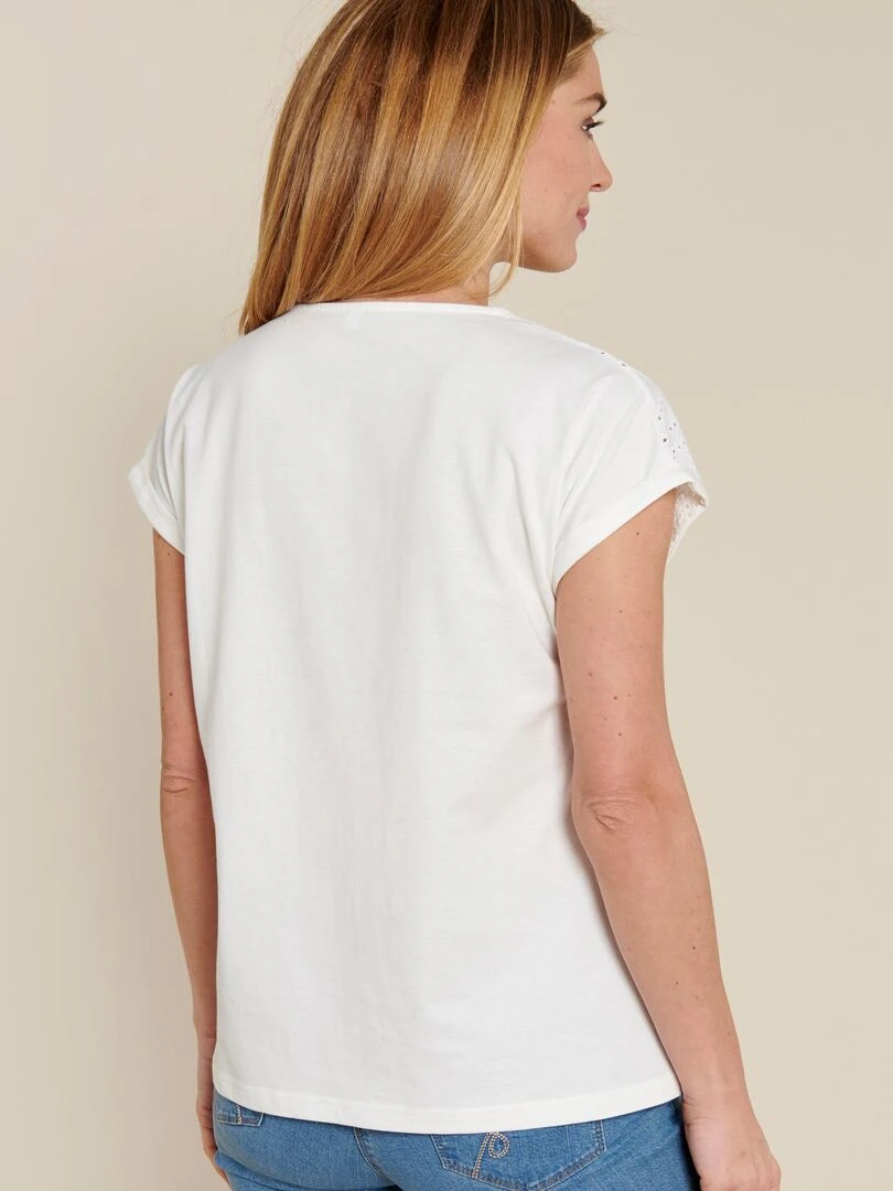 Tee shirt détails broderie anglaise   Damart   Blanc cassé