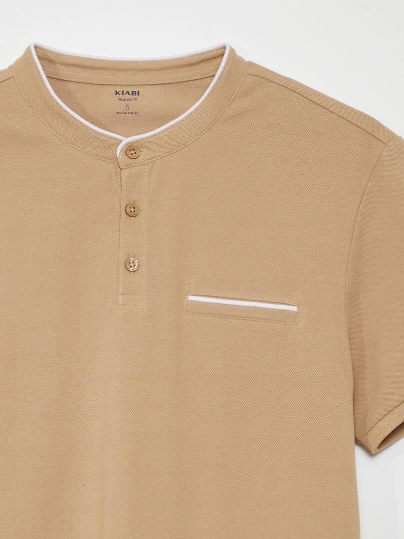 Polo à col mao en piqué de coton Beige