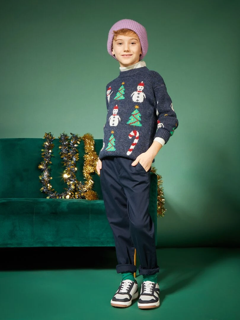 Pull de Noël en maille Bleu